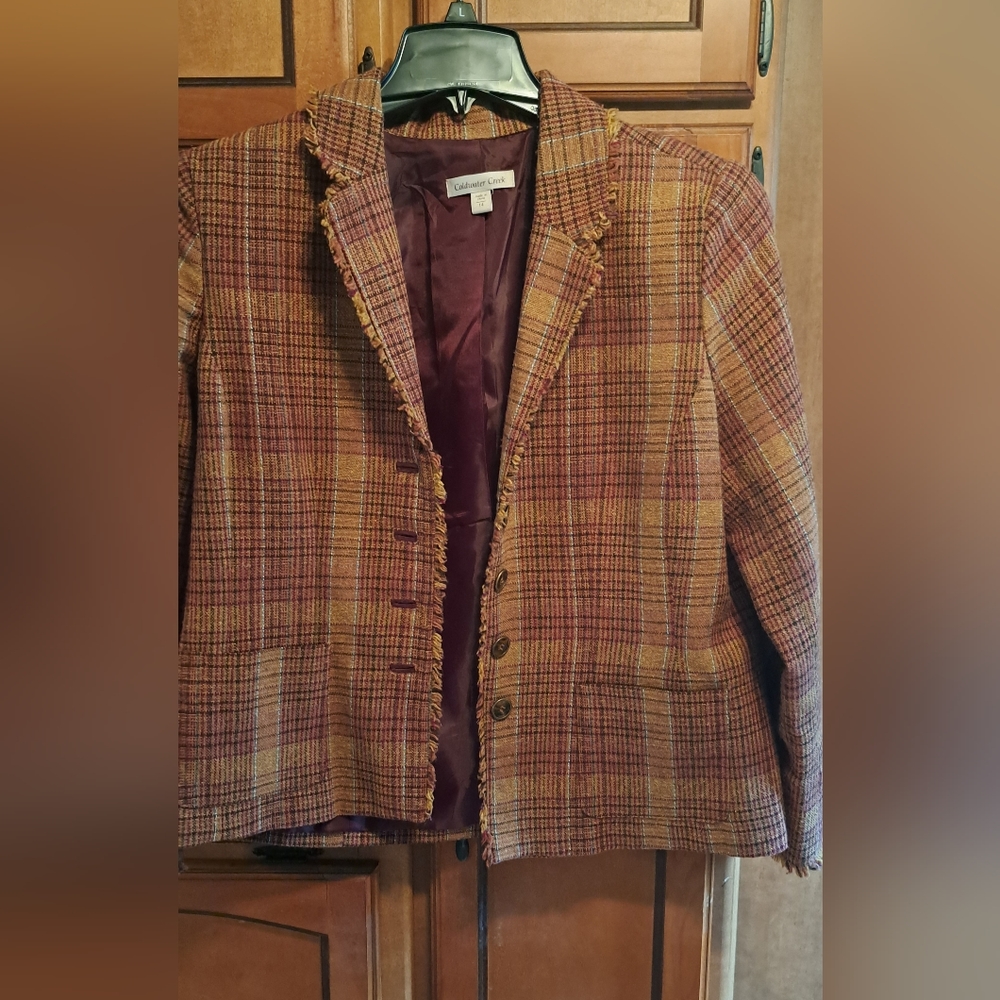 Coldwater Creek Plaid Blazer in Burgundy and Rust